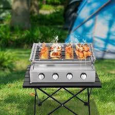 Grill Gazowy 4-Płomieniowy z Regulacją Wysokości - Stal Nierdzewna 2800 Pa